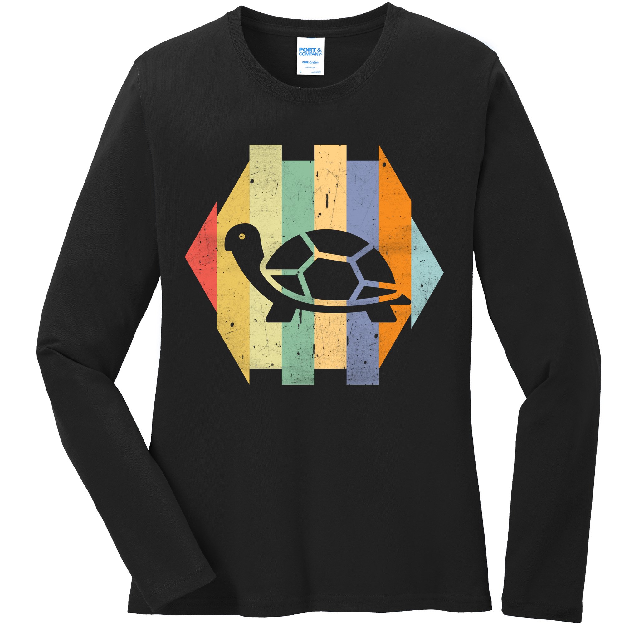 Retro Turtle Silhouette  Ladies Long Sleeve Shirt