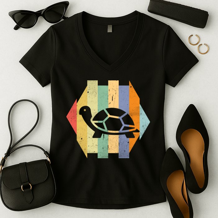 Retro Turtle Silhouette  Women's V-Neck T-Shirt