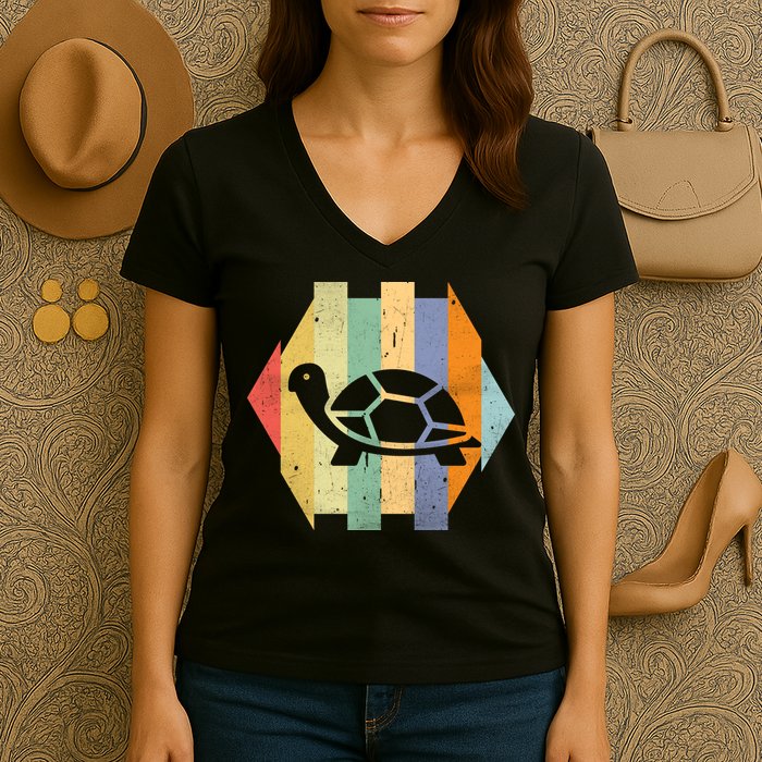 Retro Turtle Silhouette  Women's V-Neck T-Shirt