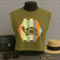 Retro Turtle Silhouette  Garment-Dyed Women's Muscle Tee