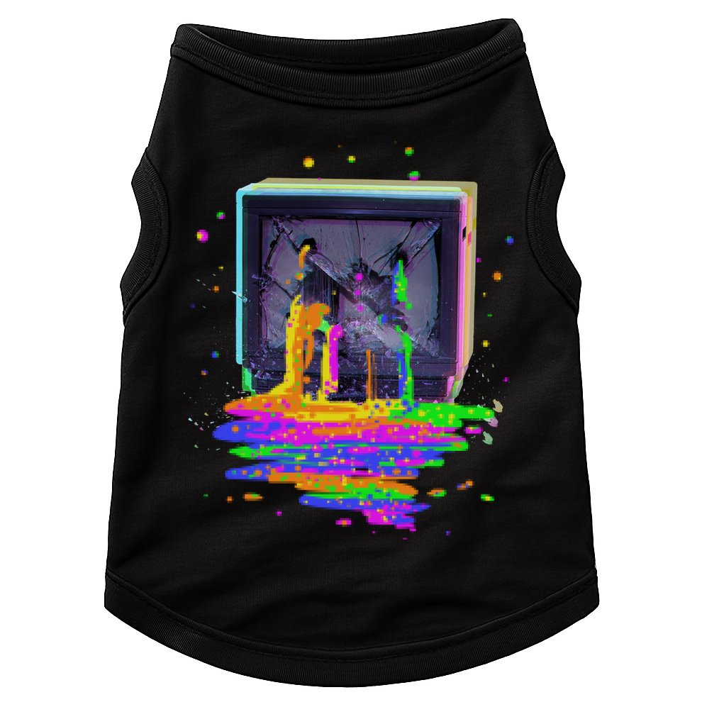 Retro TV Television Pixel Splatter Doggie Tank