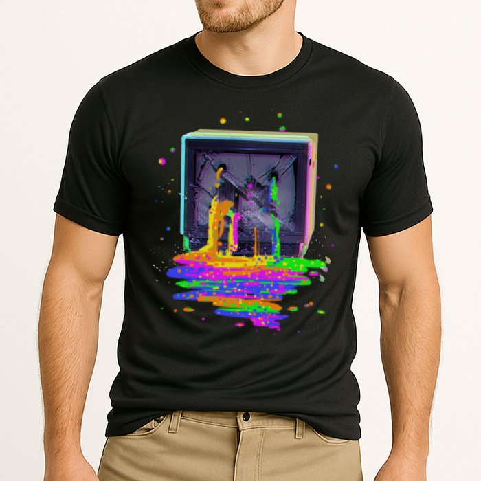 Retro TV Television Pixel Splatter Performance Shirt