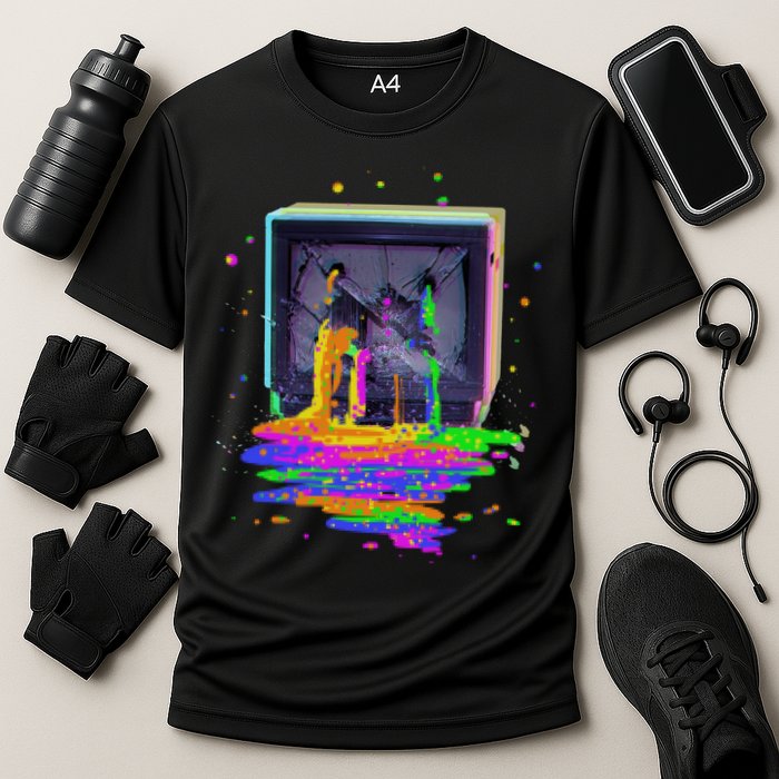 Retro TV Television Pixel Splatter Performance Shirt