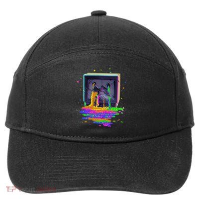 Retro TV Television Pixel Splatter 7-Panel Snapback Hat