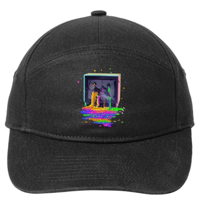 Retro TV Television Pixel Splatter 7-Panel Snapback Hat