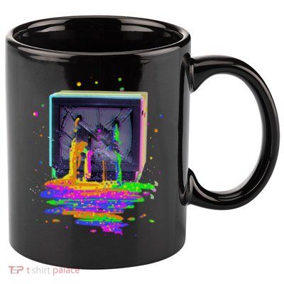 Retro TV Television Pixel Splatter 11oz C Handle Ceramic Mug