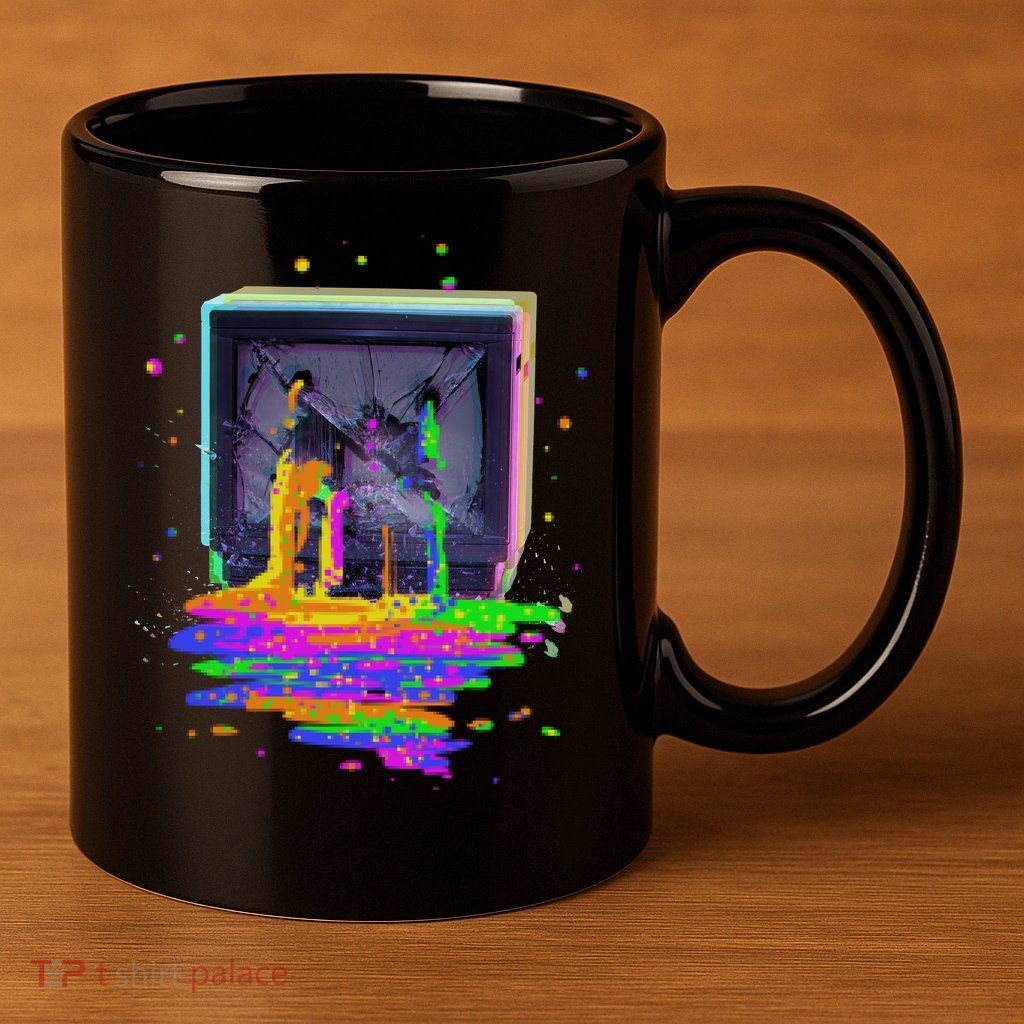 Retro TV Television Pixel Splatter 11oz C Handle Ceramic Mug