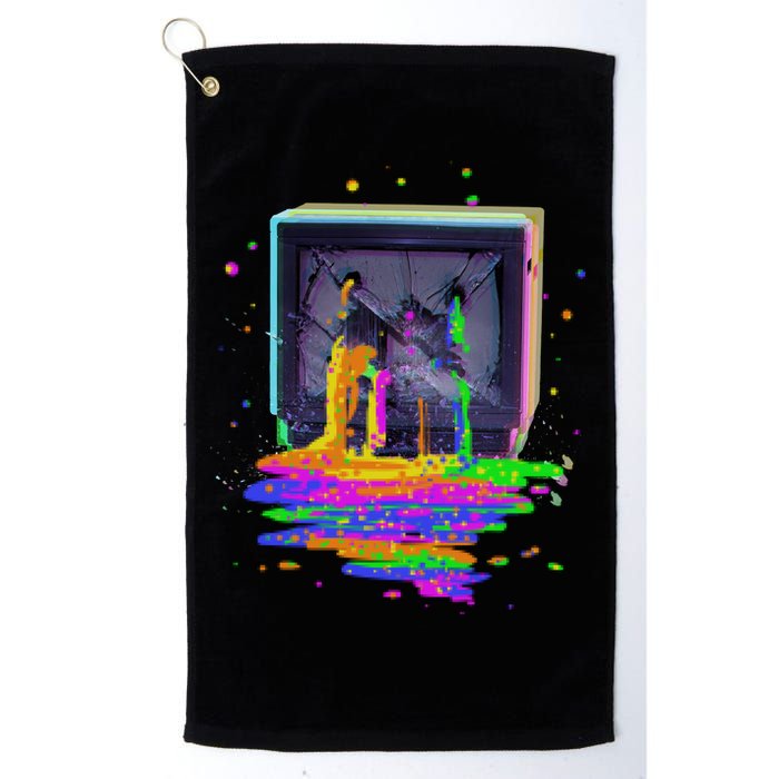 Retro TV Television Pixel Splatter Golf Towel