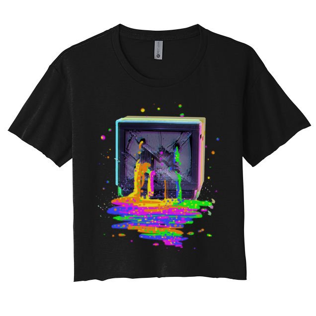 Retro TV Television Pixel Splatter Crop Top