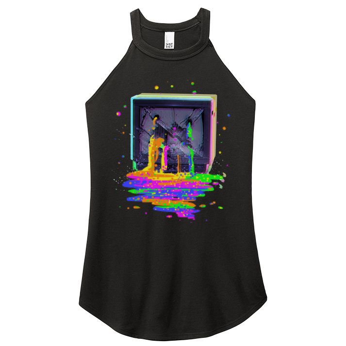 Retro TV Television Pixel Splatter Women's Perfect Tri Rocker Tank