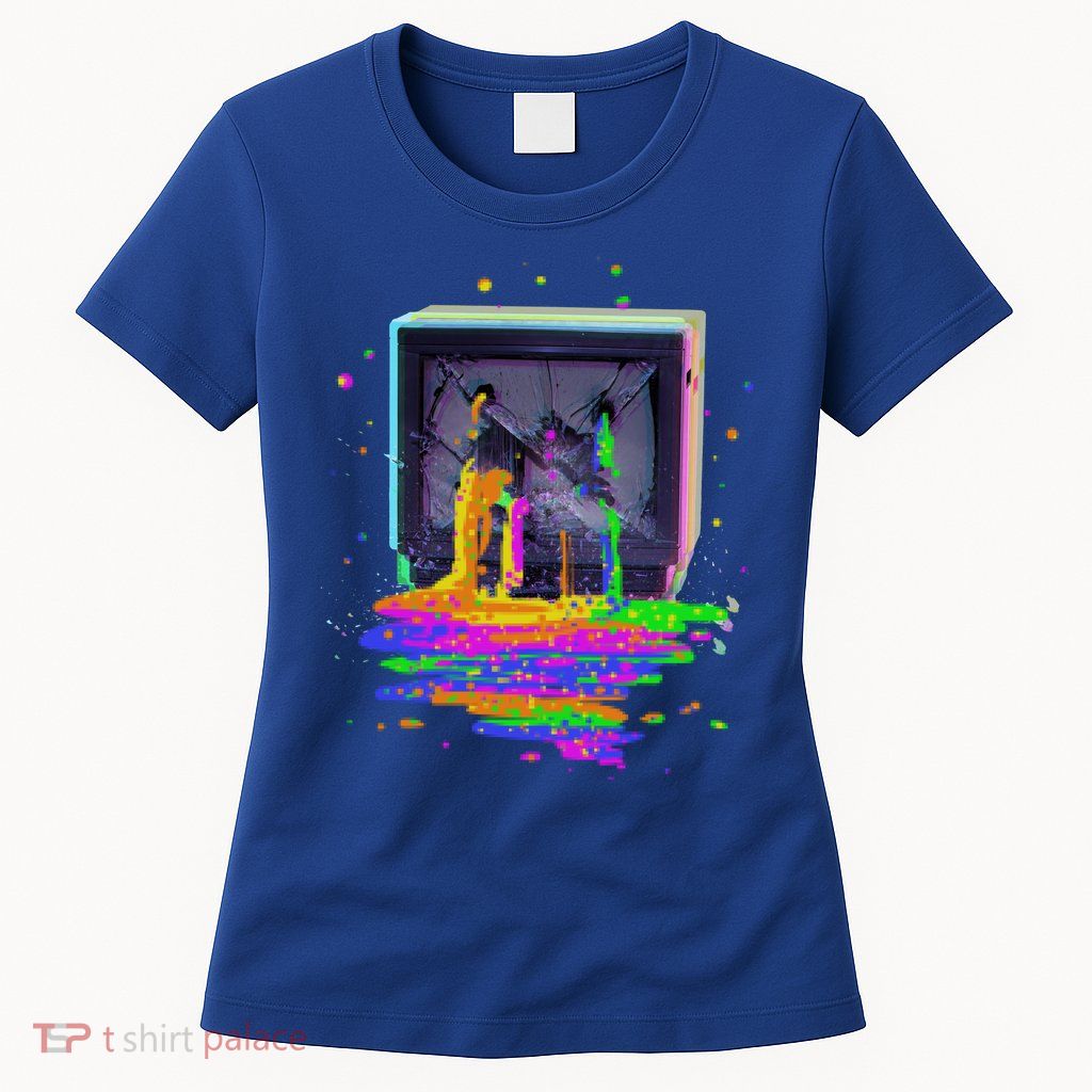 Retro TV Television Pixel Splatter Womens T-Shirt