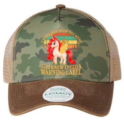 Retro Unicorn I Have Red Hair Warning Label Legacy Tie Dye Trucker Hat