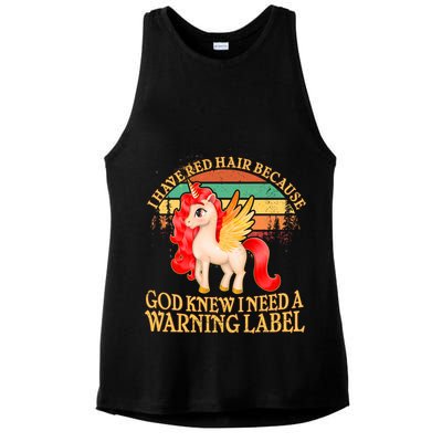 Retro Unicorn I Have Red Hair Warning Label Ladies PosiCharge Tri-Blend Wicking Tank