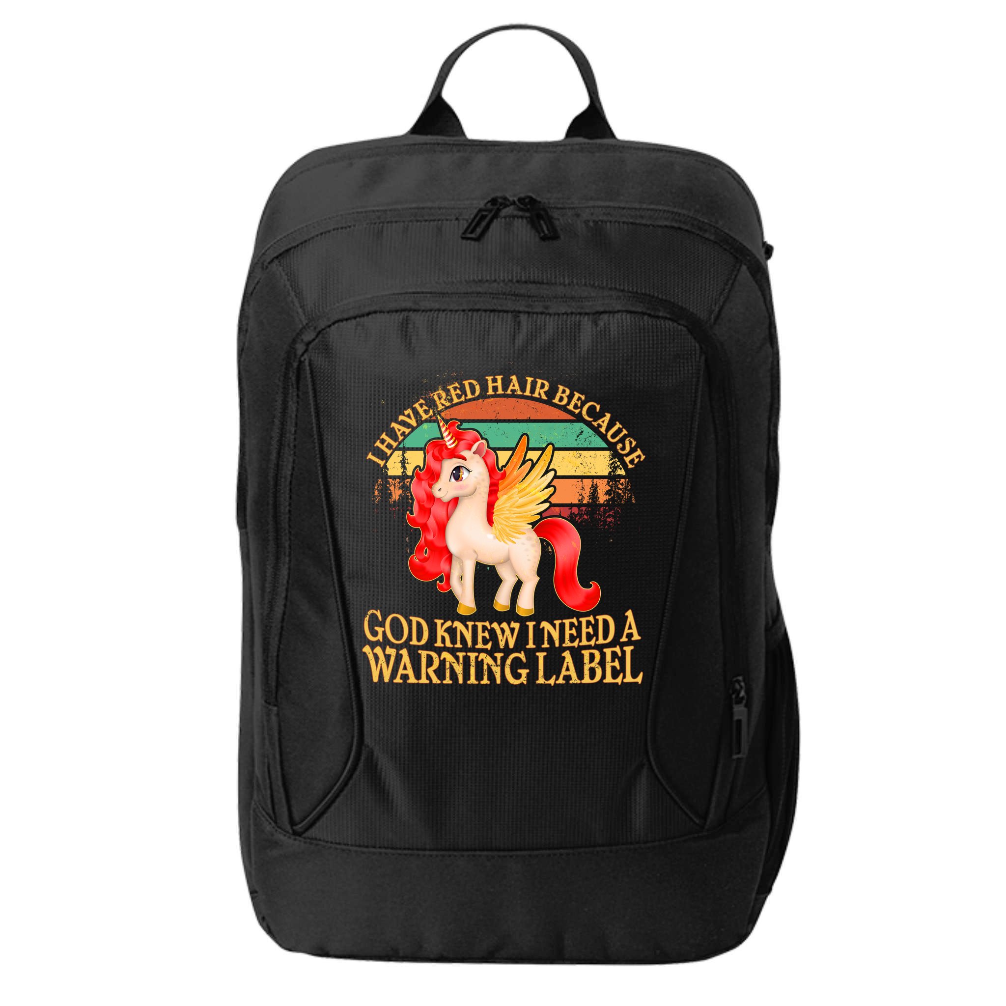 Retro Unicorn I Have Red Hair Warning Label City Backpack