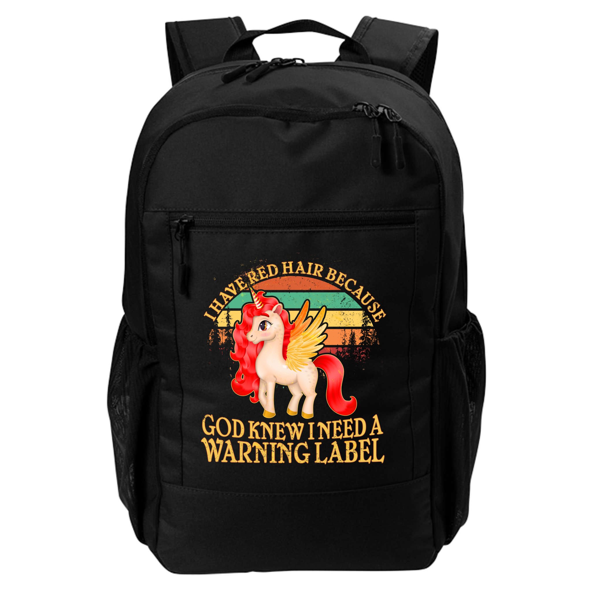 Retro Unicorn I Have Red Hair Warning Label Backpack