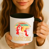Retro Unicorn I Have Red Hair Warning Label Mug
