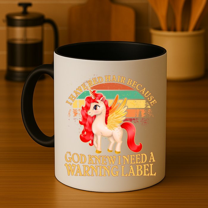 Retro Unicorn I Have Red Hair Warning Label Mug