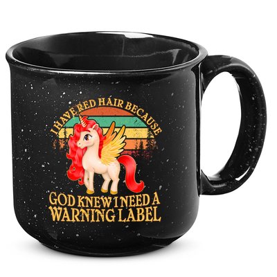 Retro Unicorn I Have Red Hair Warning Label 15oz Campfire Ceramic Mug