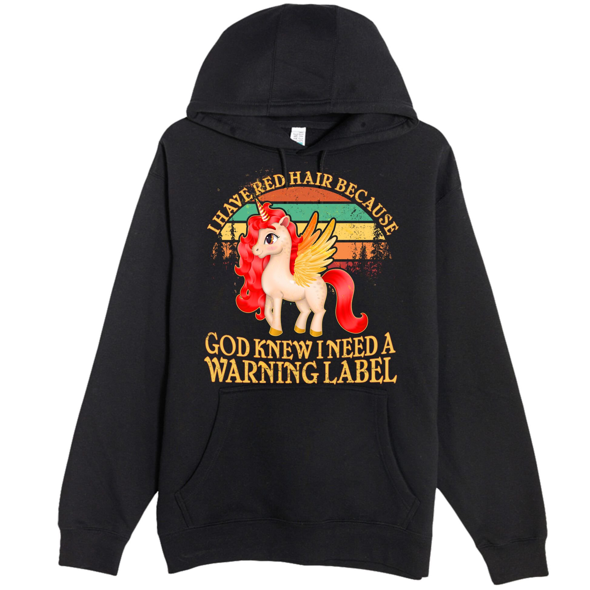 Retro Unicorn I Have Red Hair Warning Label Premium Pullover Hoodie