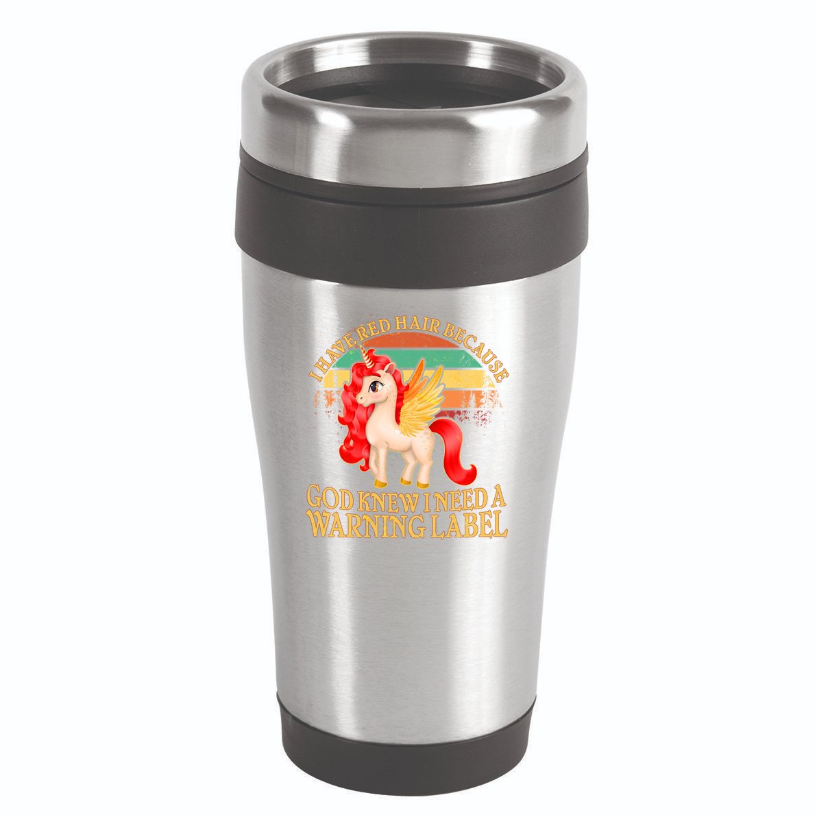 Retro Unicorn I Have Red Hair Warning Label 16oz Travel Tumbler