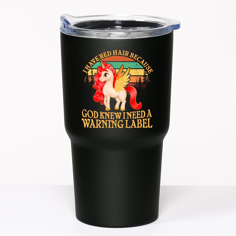 Retro Unicorn I Have Red Hair Warning Label Tumbler