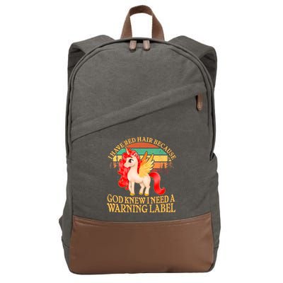 Retro Unicorn I Have Red Hair Warning Label Cotton Canvas Backpack