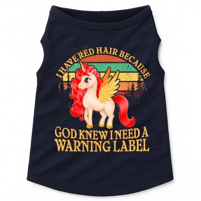 Retro Unicorn I Have Red Hair Warning Label Doggie Tank