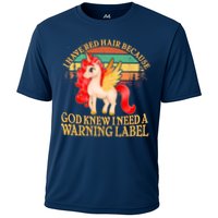 Retro Unicorn I Have Red Hair Warning Label Performance Shirt