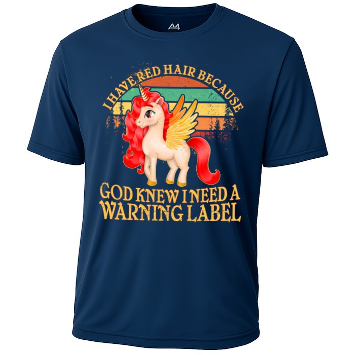 Retro Unicorn I Have Red Hair Warning Label Performance Shirt