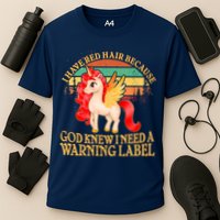 Retro Unicorn I Have Red Hair Warning Label Performance Shirt