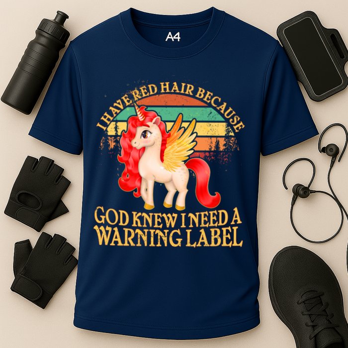 Retro Unicorn I Have Red Hair Warning Label Performance Shirt