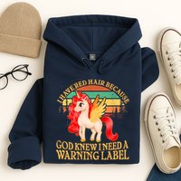 Retro Unicorn I Have Red Hair Warning Label Hoodie