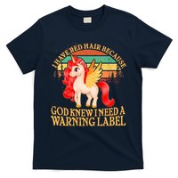 Retro Unicorn I Have Red Hair Warning Label T-Shirt
