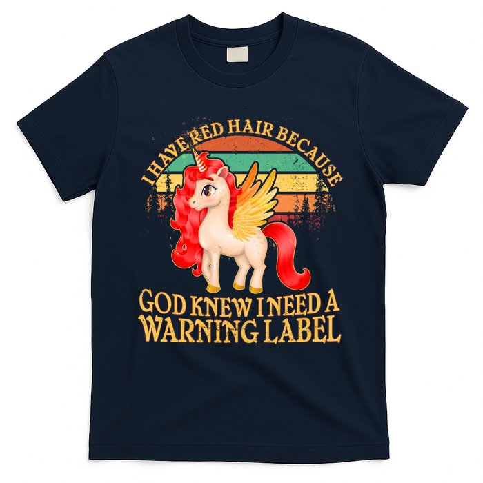 Retro Unicorn I Have Red Hair Warning Label T-Shirt