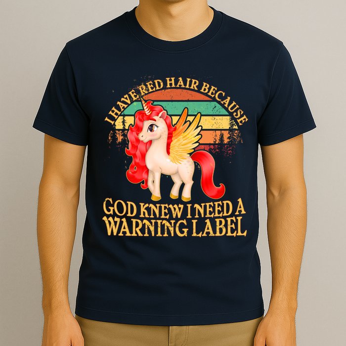 Retro Unicorn I Have Red Hair Warning Label T-Shirt