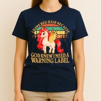 Retro Unicorn I Have Red Hair Warning Label T-Shirt