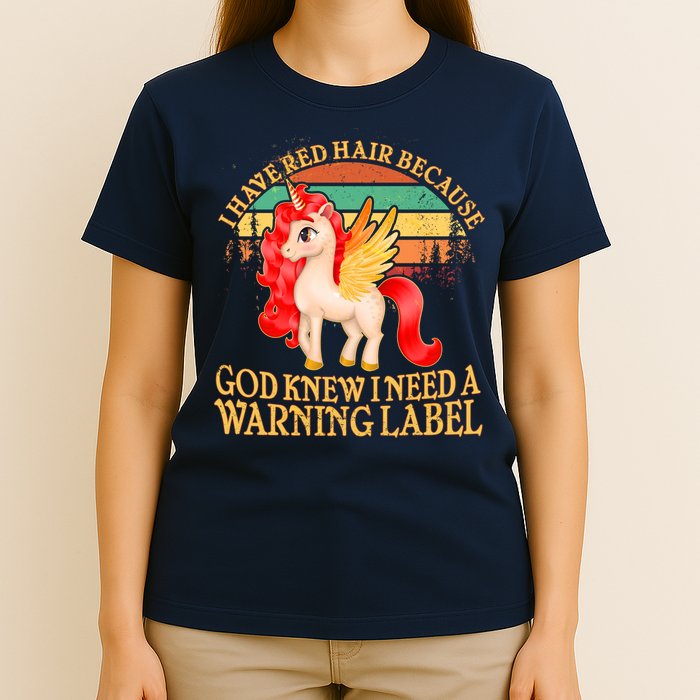 Retro Unicorn I Have Red Hair Warning Label T-Shirt