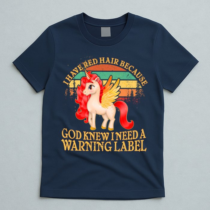 Retro Unicorn I Have Red Hair Warning Label T-Shirt