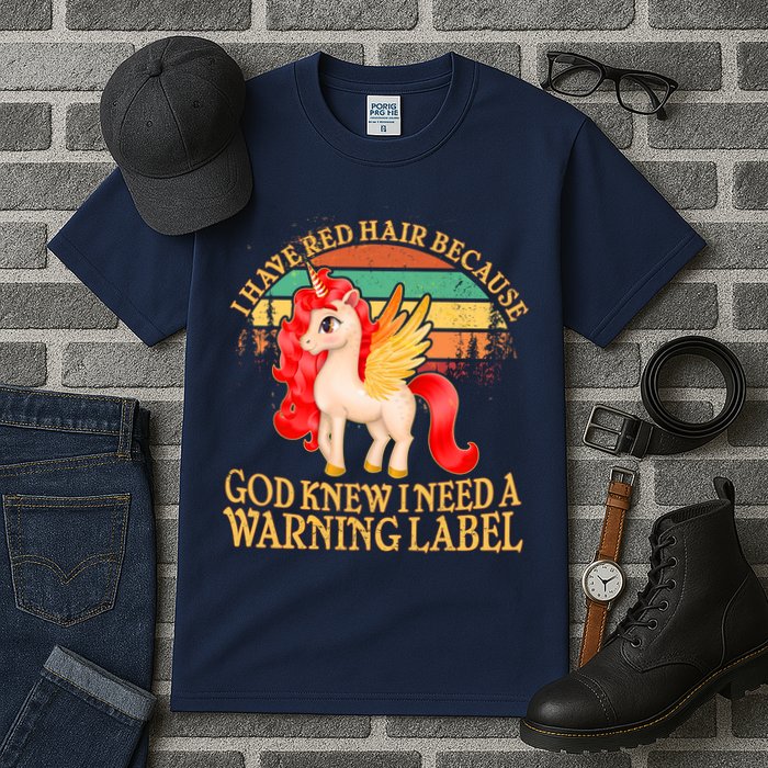 Retro Unicorn I Have Red Hair Warning Label Tall T-Shirt