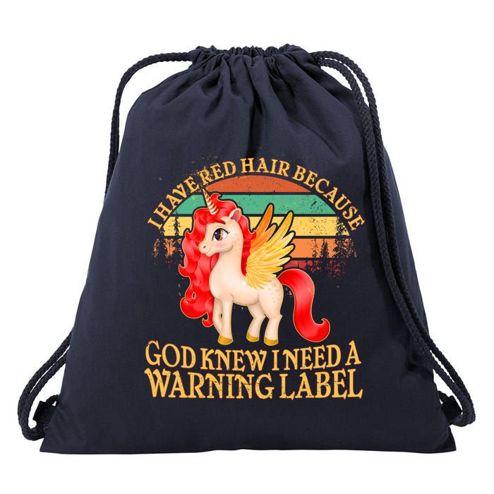 Retro Unicorn I Have Red Hair Warning Label Drawstring Bag