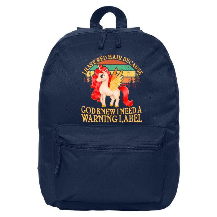 Retro Unicorn I Have Red Hair Warning Label 16 in Basic Backpack