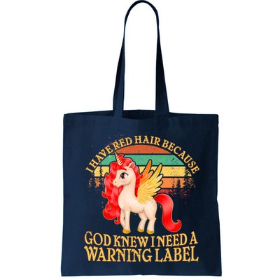 Retro Unicorn I Have Red Hair Warning Label Bag