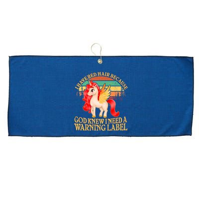 Retro Unicorn I Have Red Hair Warning Label Large Microfiber Waffle Golf Towel