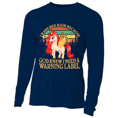 Retro Unicorn I Have Red Hair Warning Label Cooling Performance Long Sleeve Crew