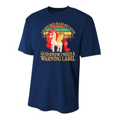 Retro Unicorn I Have Red Hair Warning Label Youth Performance Sprint T-Shirt
