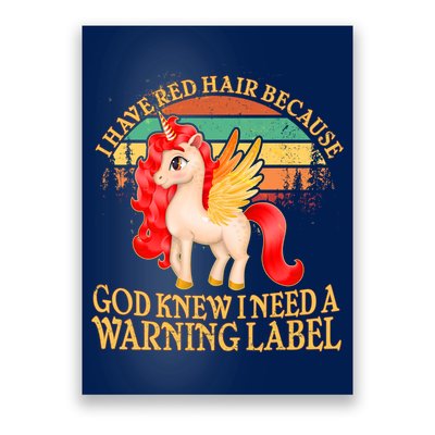 Retro Unicorn I Have Red Hair Warning Label Poster