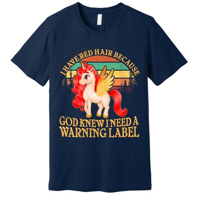 Retro Unicorn I Have Red Hair Warning Label Premium T-Shirt