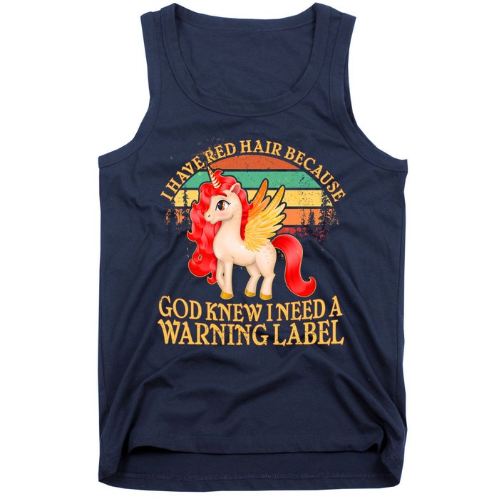 Retro Unicorn I Have Red Hair Warning Label Tank Top