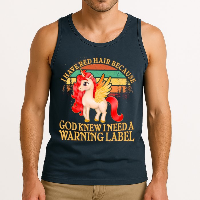 Retro Unicorn I Have Red Hair Warning Label Tank Top