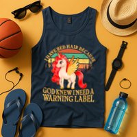 Retro Unicorn I Have Red Hair Warning Label Tank Top